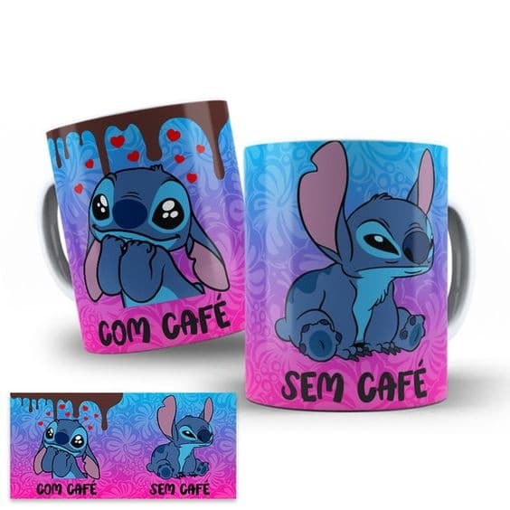 Caneca Stitch  Com Café Sem Café (vários modelos, Dia dos namorados, Casal)