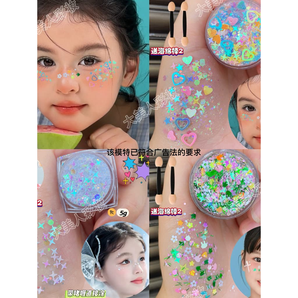 Dia mostrar palco maquiagem olho maquiagem lantejoulas rosto glitter glitter glitter amor estrela mostrar lantejoulas ma