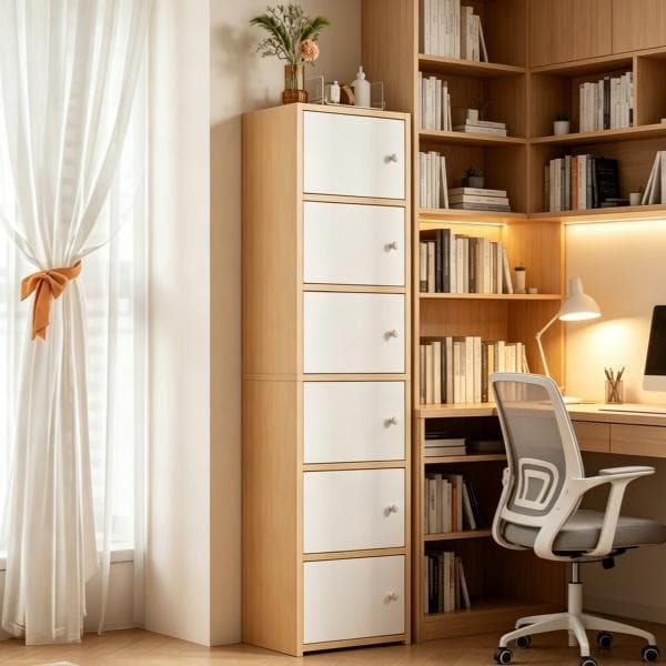 organizador de escritório doméstico prateleiras armário armazenamento Estante de madeira com porta para livros