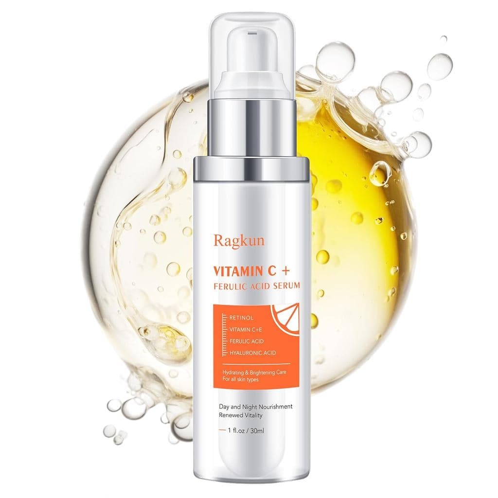 Sérum Iluminador de Vitamina C Ragkun, Ácido Ferúlico CE, Super Vitamina C para Homens e Mulheres, Removedor de Manchas