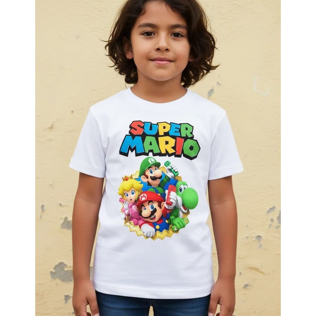 Camiseta Infantil Super Mário Game Clássico Personagens #01