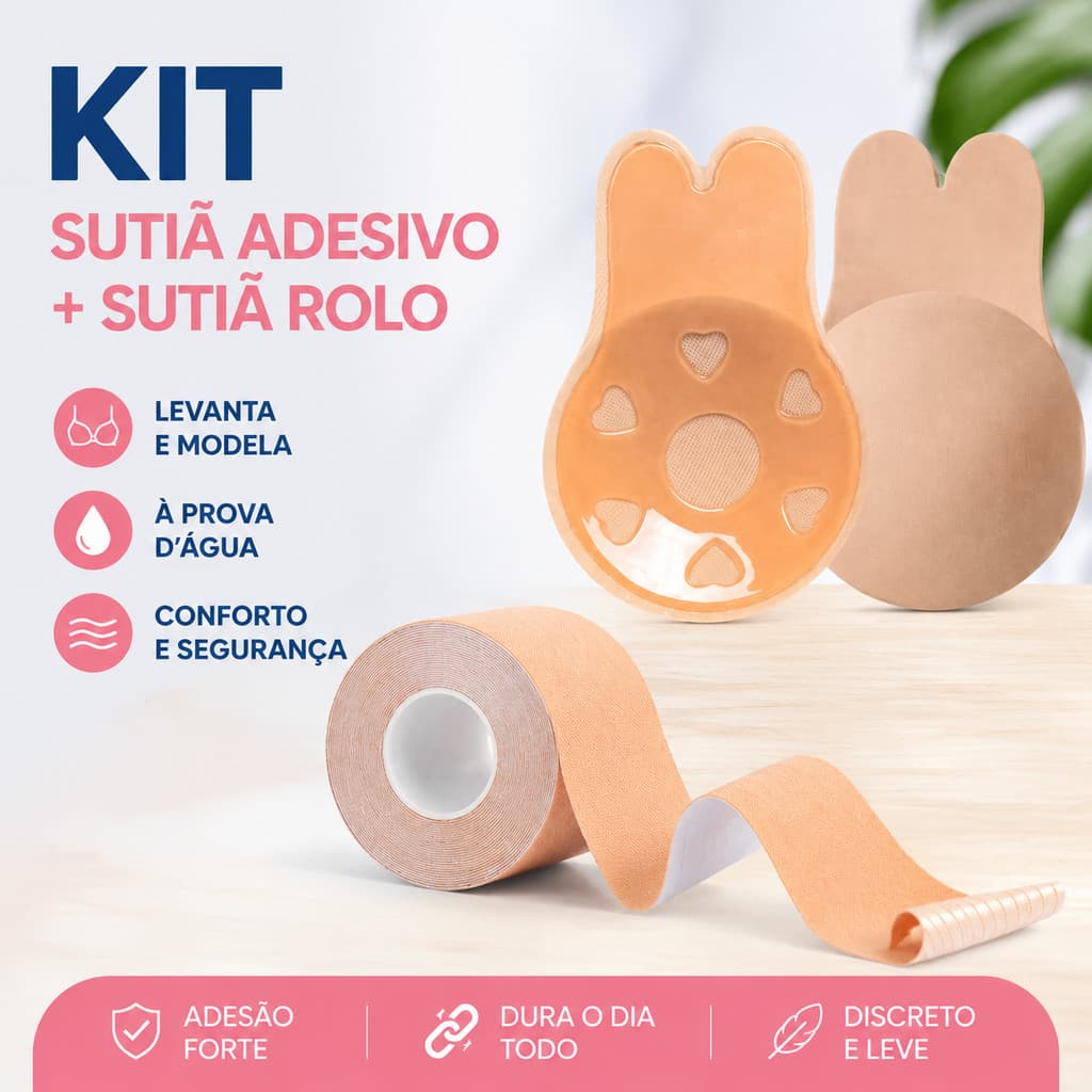 Kit 2 Conjunto para levantar o peito 1 Sutiã Rolo Adesivo + 1 par Sutiã Adesivo Pushup