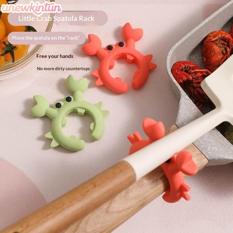 unewkintun 1/2/3 Pçs Suporte De Colher Antiderrapante Pequeno Caranguejo Anti-Escaldante Clipe Espátula De Silicone De Q