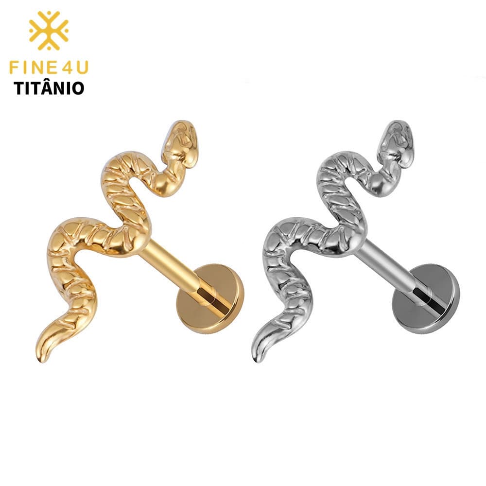 FINE4U 100% Titânio Cobra Orelha Trágus Hélix Conch Cartilagem Flat Hipoalergênica Joia