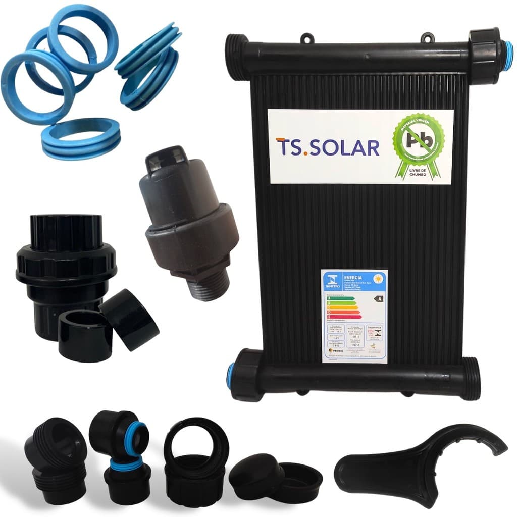 Kit 7 Placas Solar 2m TS Solar Piscina 5.500L + Válvula Quebra Vácuo + Retenção + Kit instalação