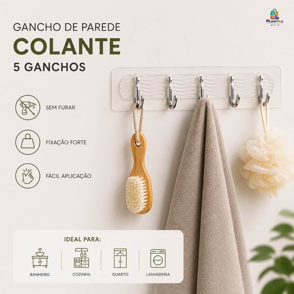 Ganchos Adesivos Fortes Sem Perfuração-Toalha E Cabide De Parede Para Banheiro Cozinha