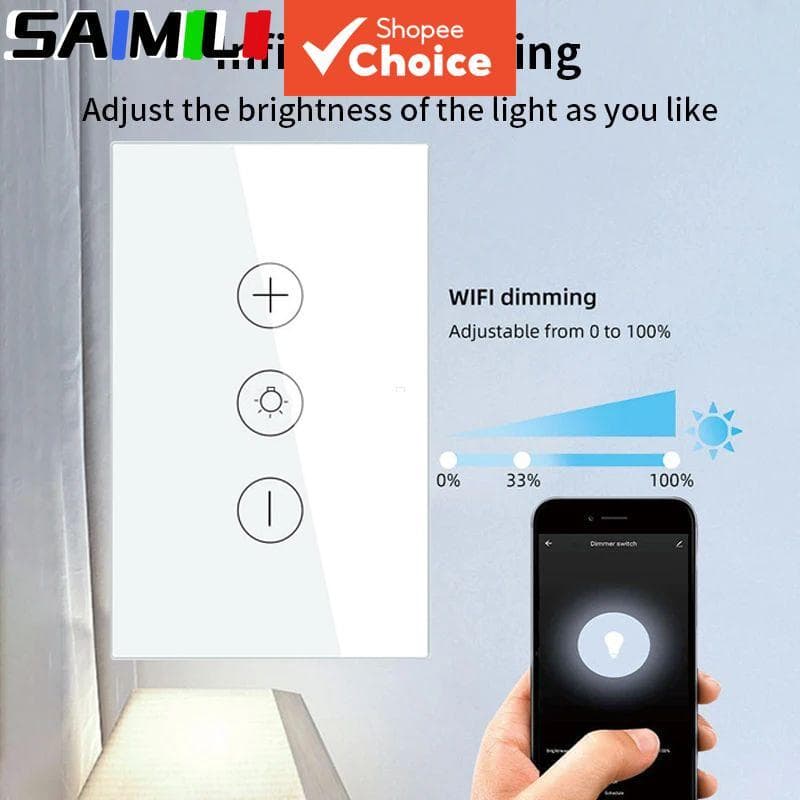 Saimili Para Tuya WiFi Inteligente Dimmer Interruptor Luz Sem Fio Toque Escurecimento Controle De Parede LED Remoto Eua