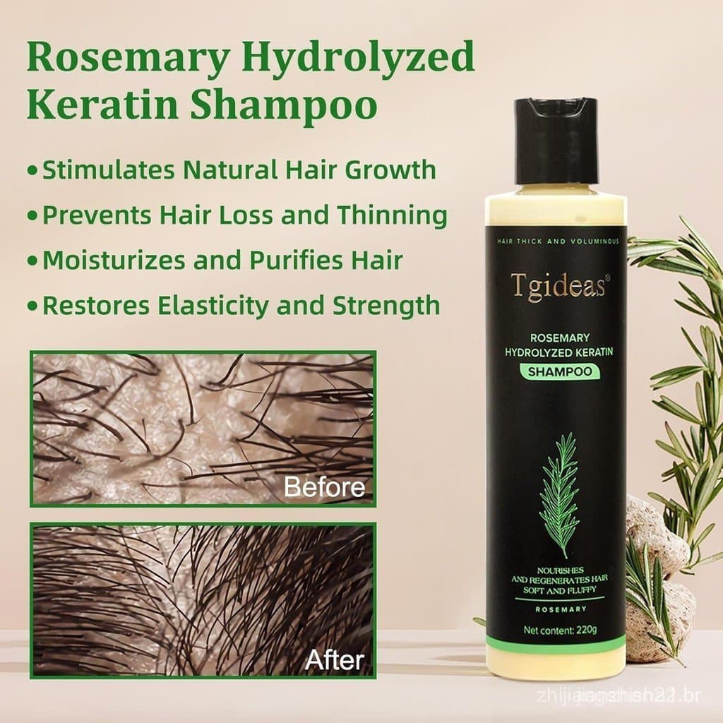 Shampoo de Alecrim e Biotina - Volumizador, sem sulfato, adequado para cabelos finos, secos e danificados, fórmula vegan