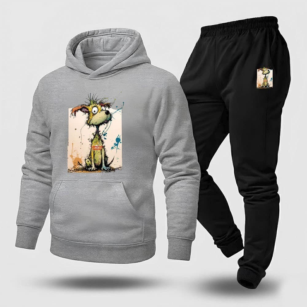 Conjunto Blusa Moletom Canguru + Calça Moda Inverno Cachorro Rabisco Lancamento 2026