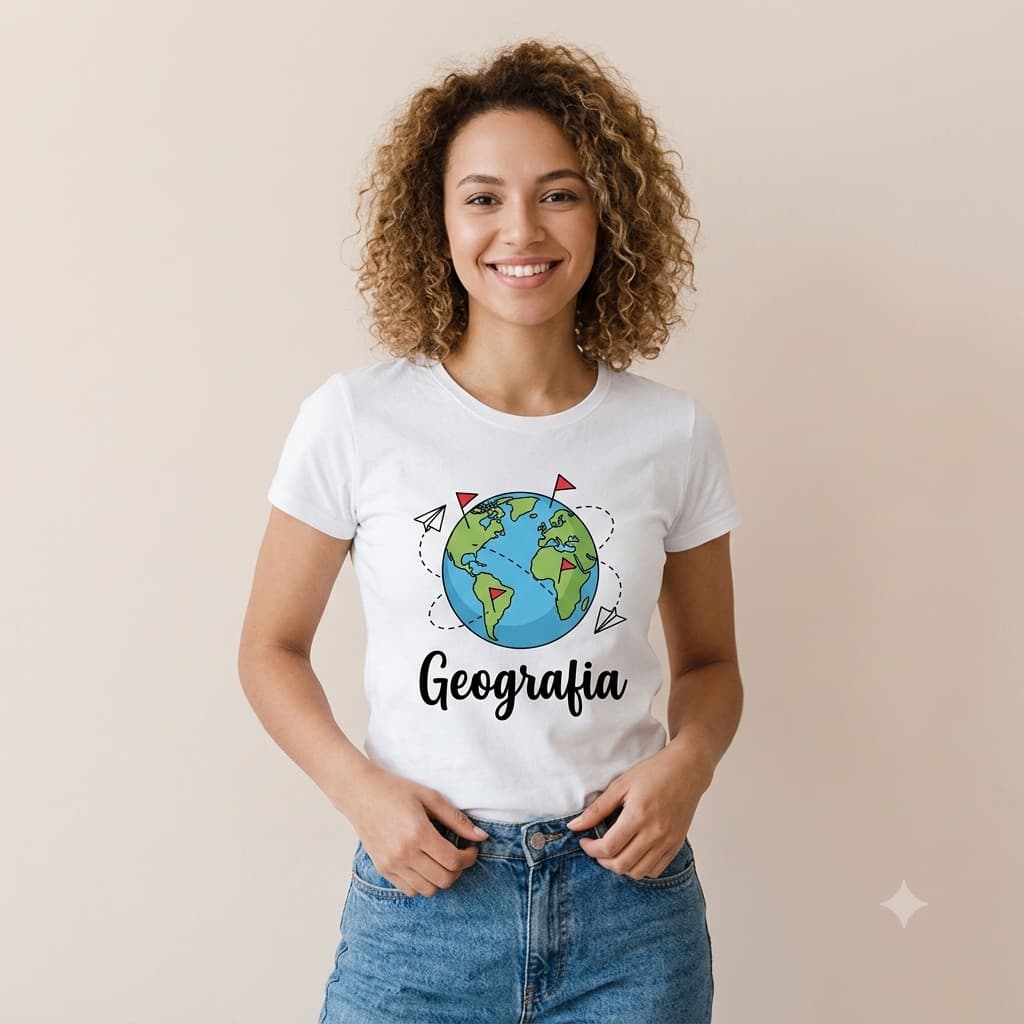 Camiseta Geografia Baby Look  Blusa Variados Tipos 05G4