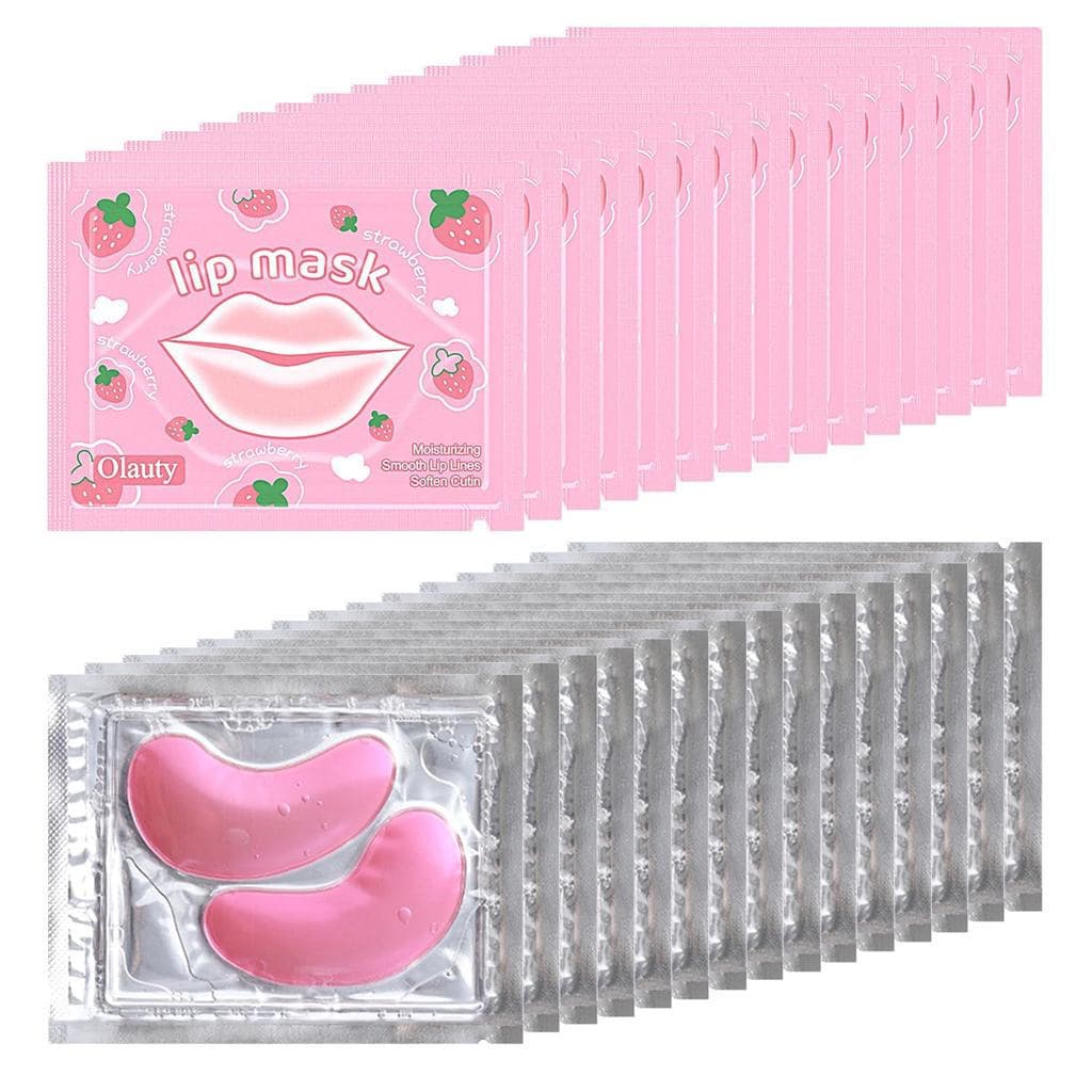 30 Pares de Máscaras para Olhos e Lábios, Patches para Olhos Inchados, Máscara Hidratante para Lábios, Almofadas Rosas,