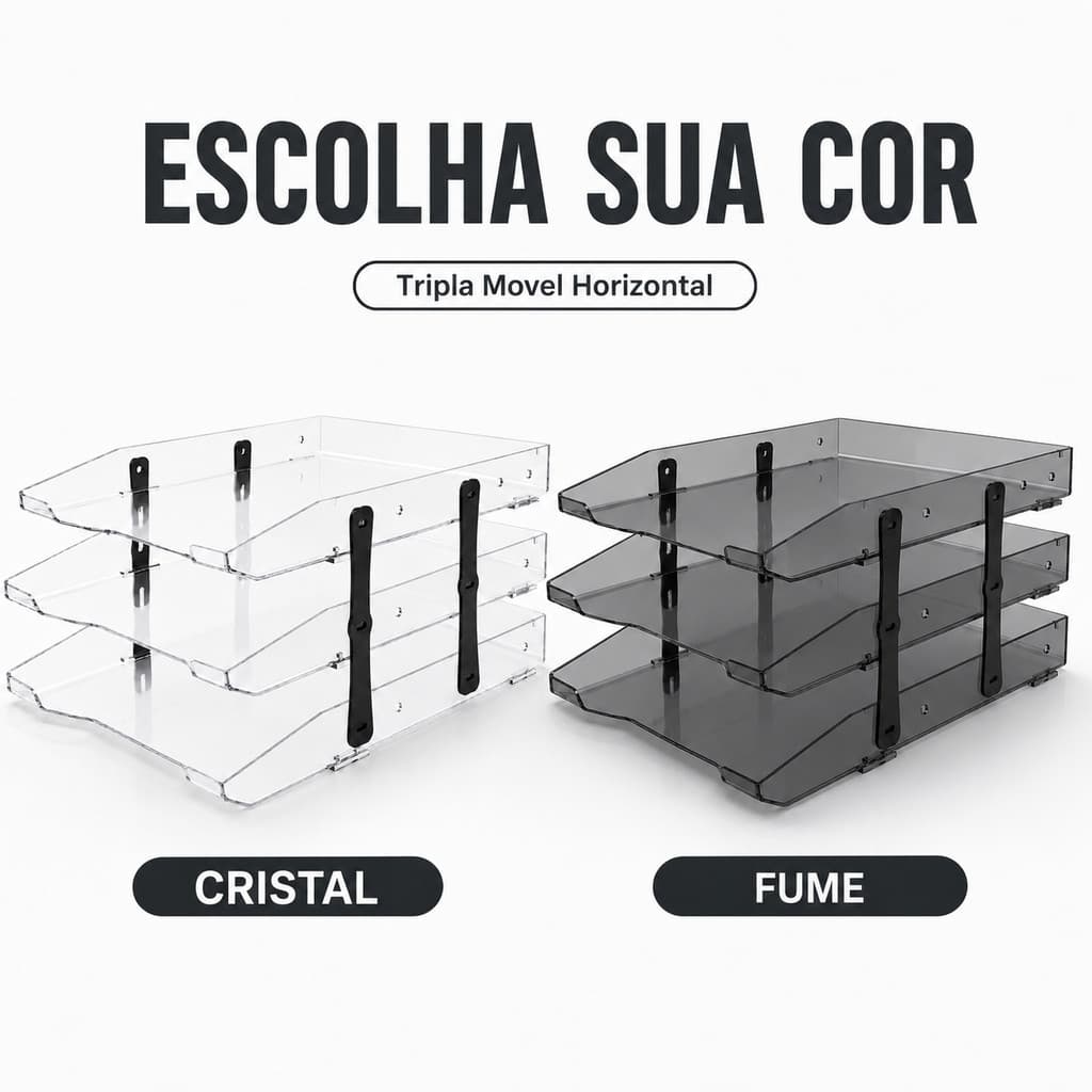 Organizador de Mesa Triplo para Documentos e Papel A4 Escritório e Home Office Premium Fumê