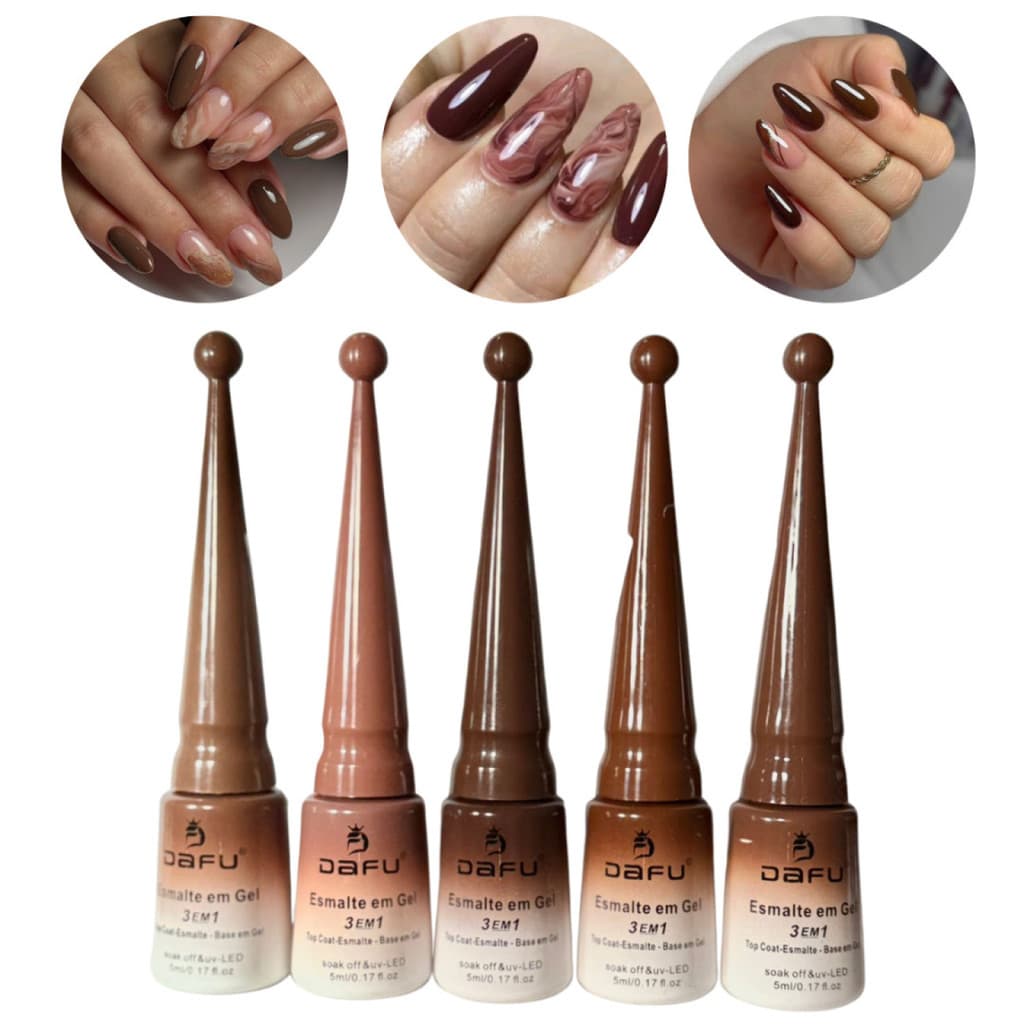 Kit Com 05 Esmalte 3 Em 1 Dafu Tons De Marrom