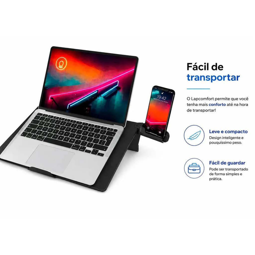Suporte de Mesa e Colo para Notebook e Tablet com Suporte de Celular Lapcomfort