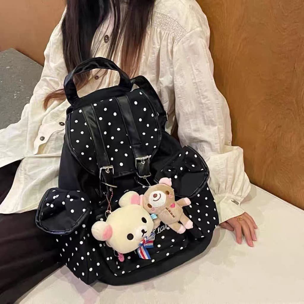 Estudante coreano mochila doce Retro bolinhas mochila grande capacidade diário Casual leve Commuter saco