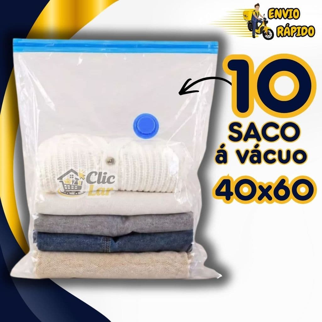 Kits de Organizadores Saco á Vácuo 40x60 Para Roupas e Mala de Viagem + Bomba Manual