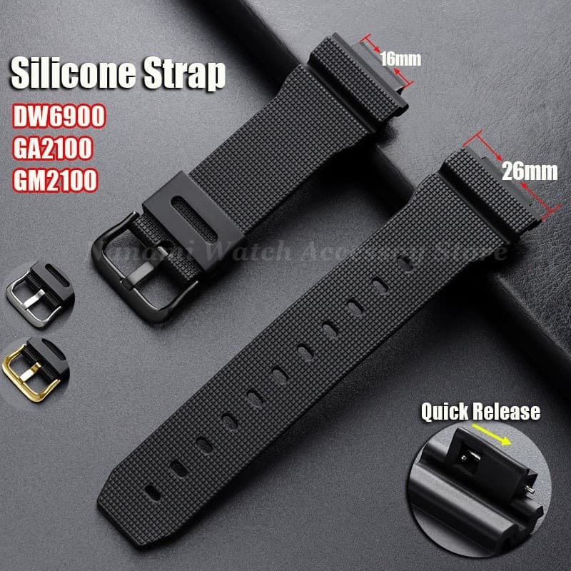 Pulseira de Silicone para Relógio 16mm X 26mm Compatível com DW6900 GA2100 GM2100, Liberação Rápida, Borracha Macia, Imp