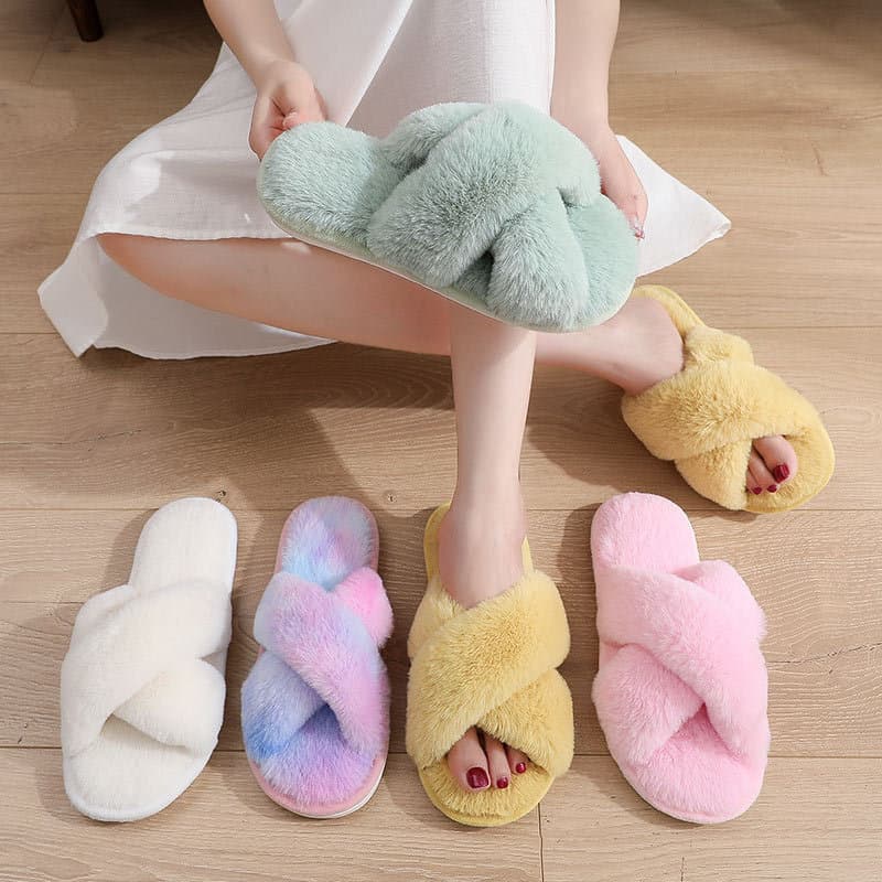 [2026 Novo produto] Chinelos de pelúcia com alça cruzada outono inverno novo estilo interior sapatos de algodão quente e