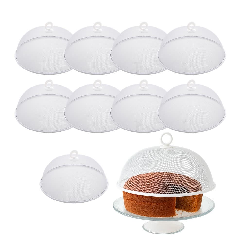 Kit 10 Tela Protetora para Alimento Cúpula Redonda de Metal Branca com Alça Lyor 30x12cm