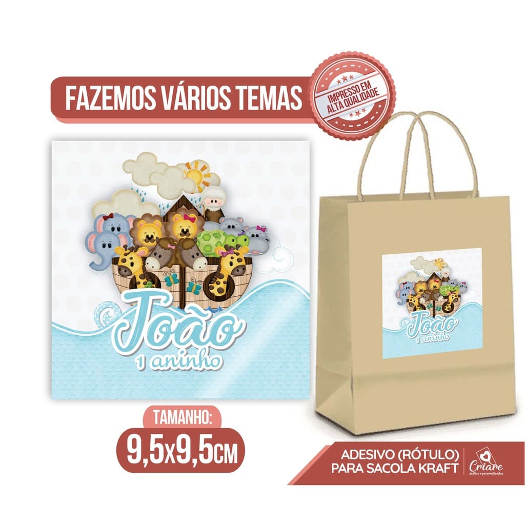 Kit Rótulo Adesivo - Arca de Noé (Modelo 2) - Para personalizar sacolas Kraft - Adesivo com brilho -Fazemos vários temas
