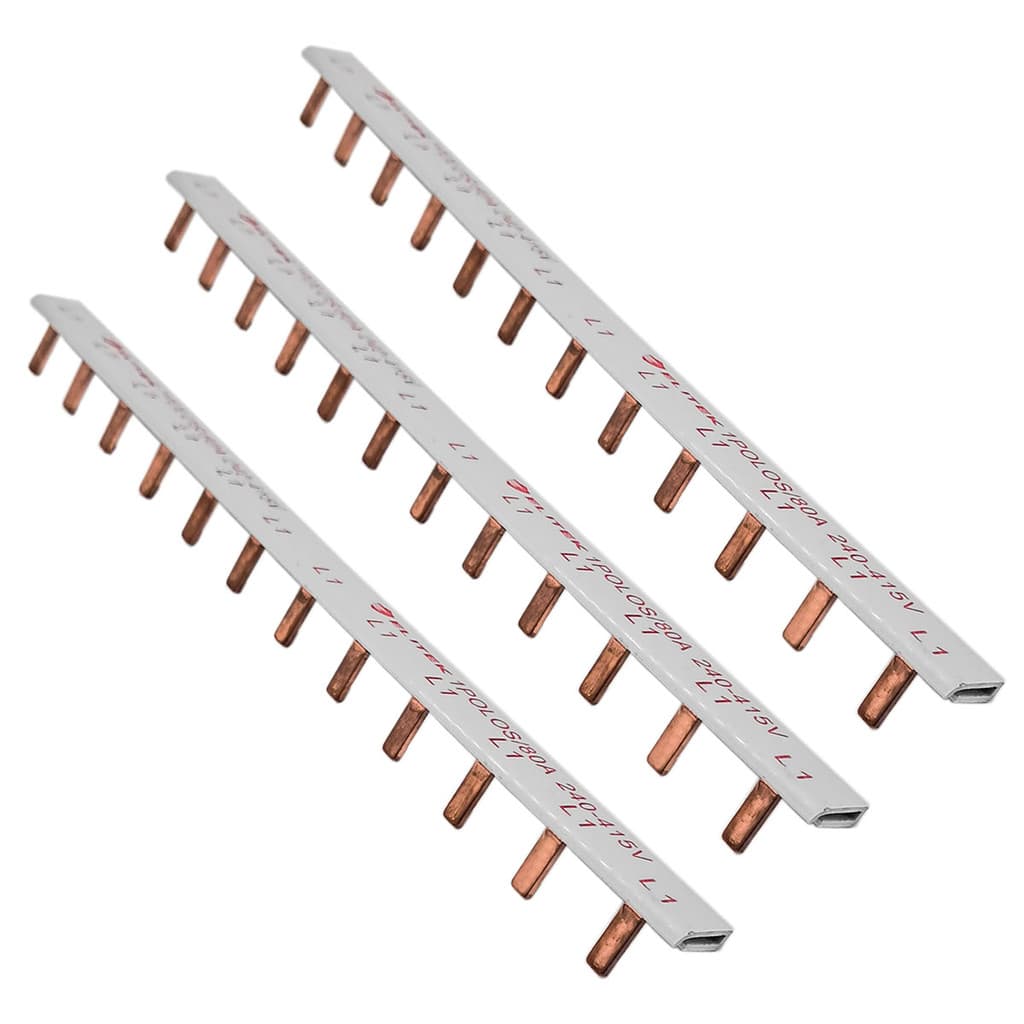 Kit 3 Barramento Pente Fase Monofásico Unipolar 80A 12 Polos 21,5cm Elitek