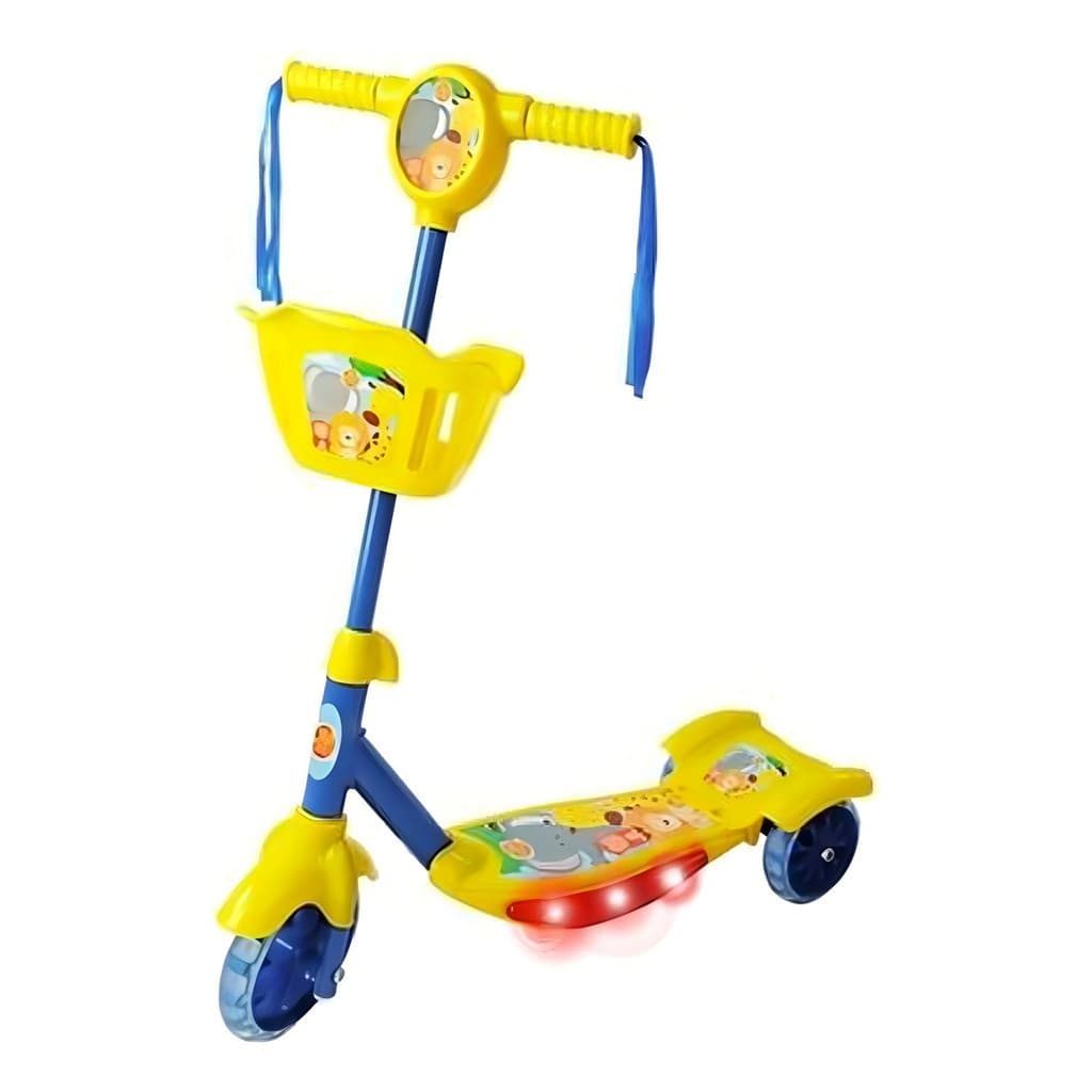 Patinete DM Toys com cesta Floresta divertida amarelo e azul