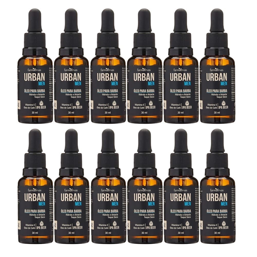 Kit 12 Óleo para Barba Hidratante Amaciar os Pelos Toque Seco IPA Beer 30ml Urban Men