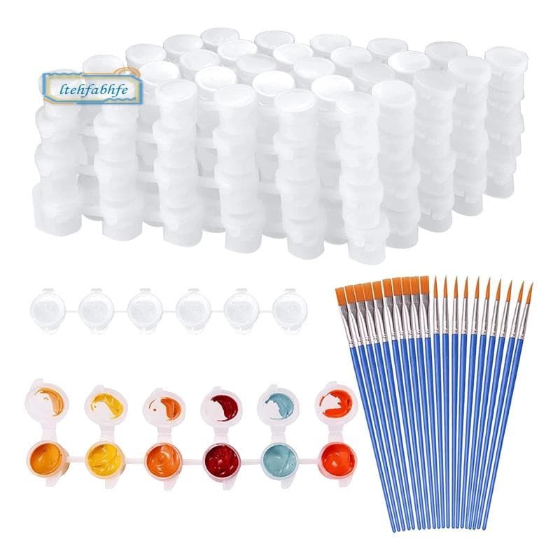 20 Tiras 120 Potes De Pintura Vazias E 20 Peças Pincéis , Copo Recipientes De Armazenamento De Plástico Transparente , 3