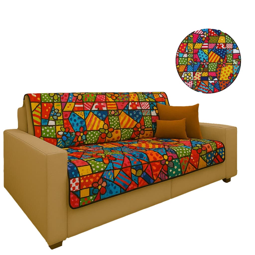 Manta de Sofá Romero Britto Forro Impermeável Tecido Jacquard Premium 1,50x1,40m Antimanchas no Sofá