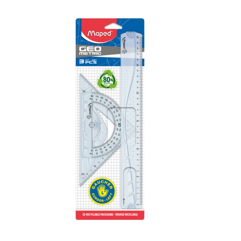 Kit Geométrico p/ Canhotos Régua Esquadro Transferidor Maped