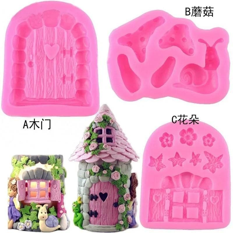 Conjunto Criativo De Moldes De Silicone Feitos À Mão , Porta De Fadas , Formas De Caracol E Cogumelo , Adequado Para Art