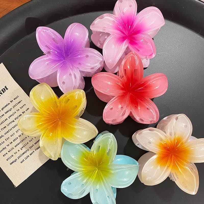 Conjunto com 3/12 grampos de cabelo de 8 cm com flor de plumeria havaiana, clipes coloridos.