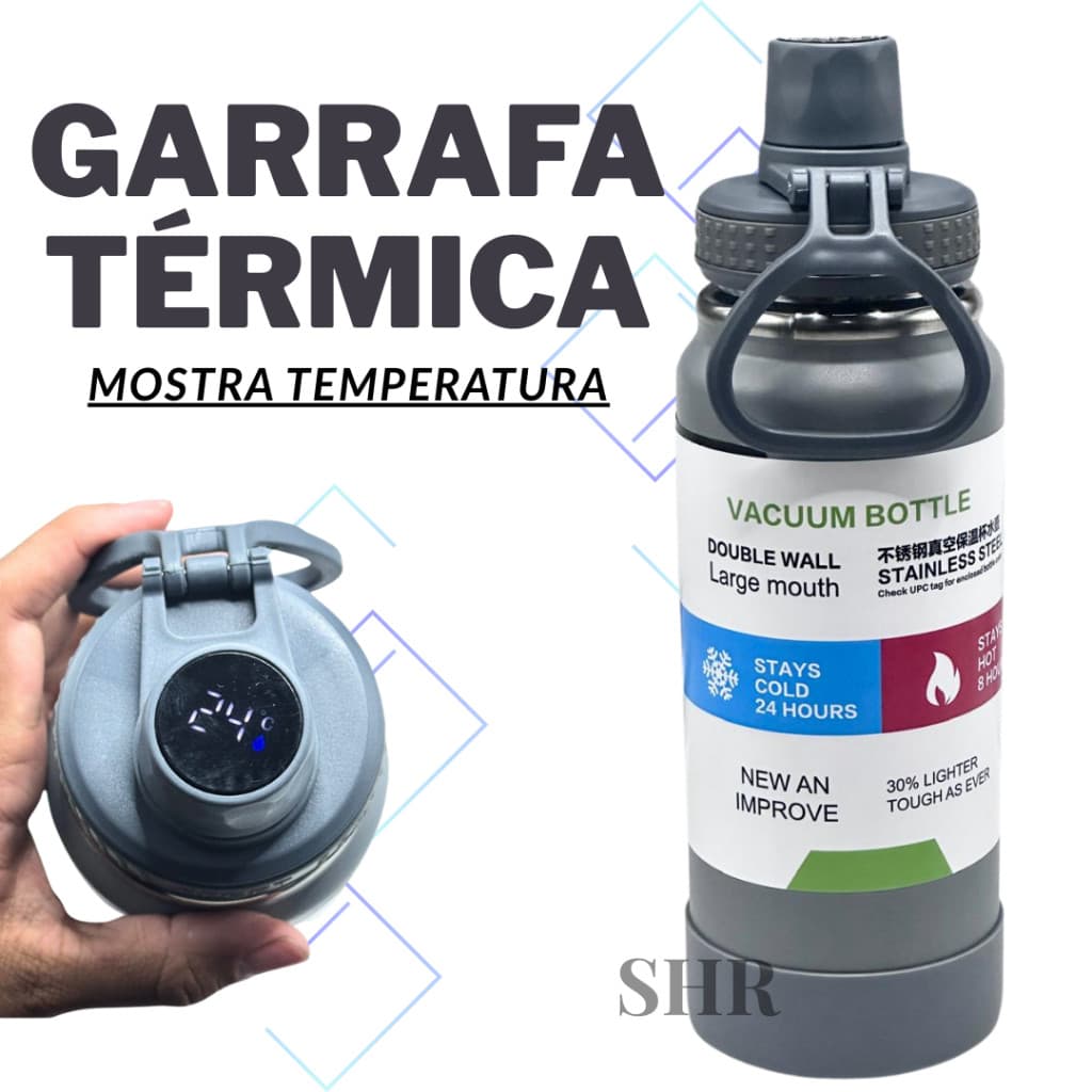 Garrafa Térmica 600ml Com Medidor Temperatura Capinha Silicone Antiderrapante E Coador Inox