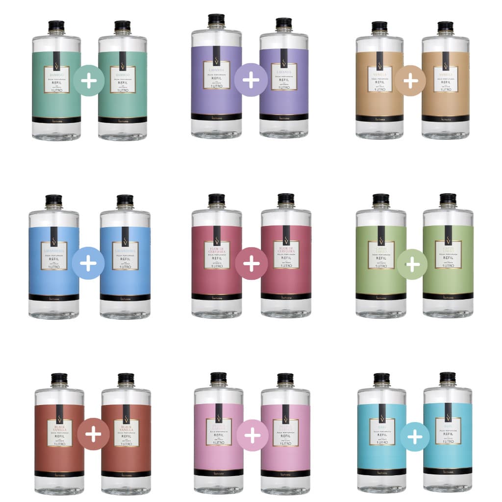 Kit 2 Refil Água Perfumada Via Aroma 1L Aromatizador Cheirinho de Roupa Tecidos e Ambientes