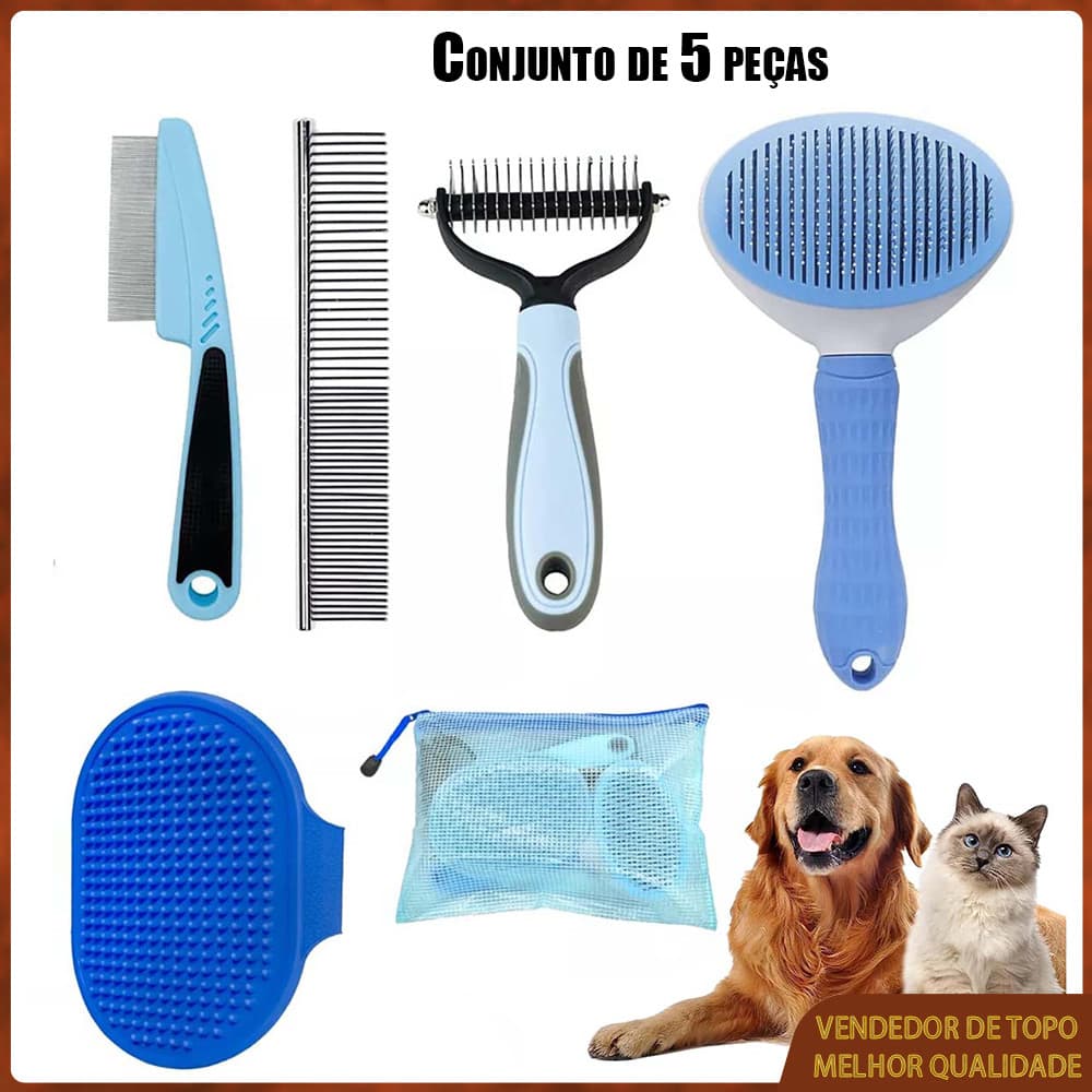 Escova para animais de estimação conjunto de 5 peças escova de banho pente de remoção de pelos escova de beleza pente re