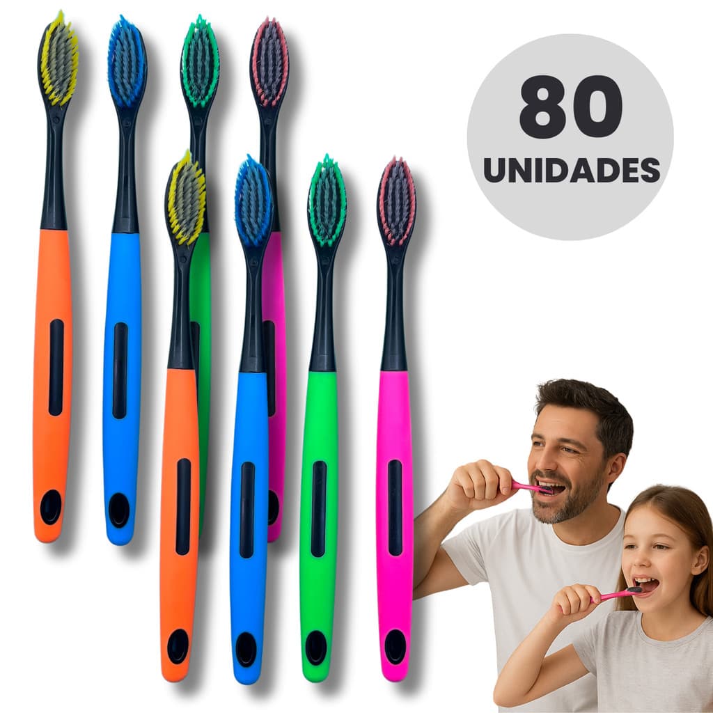 80 Escovas De Dente Macia Adulto Com Limpador De Lingua E Capa Protetora