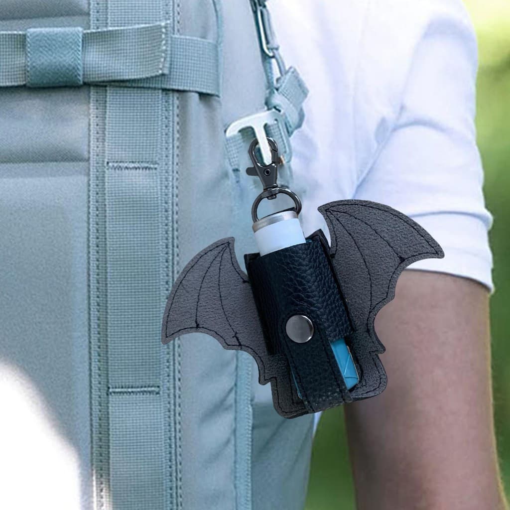 Inhaler Case Keychain Storage Bag Inhaler Holder Inhaler Keychain PU Leather Travel Case Halloween Bat Wing xurit2br