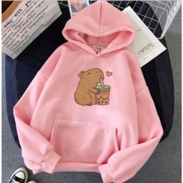 Moletom Feminino Infantil Unissex Infanto Criança Juvenil Capivara Milk Fofa Com Capuz Moletons Kids