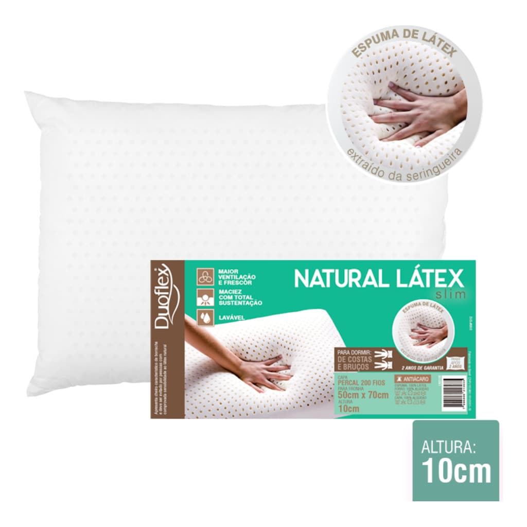 Travesseiro Natural Látex Slim Duoflex Antialérgico Sono