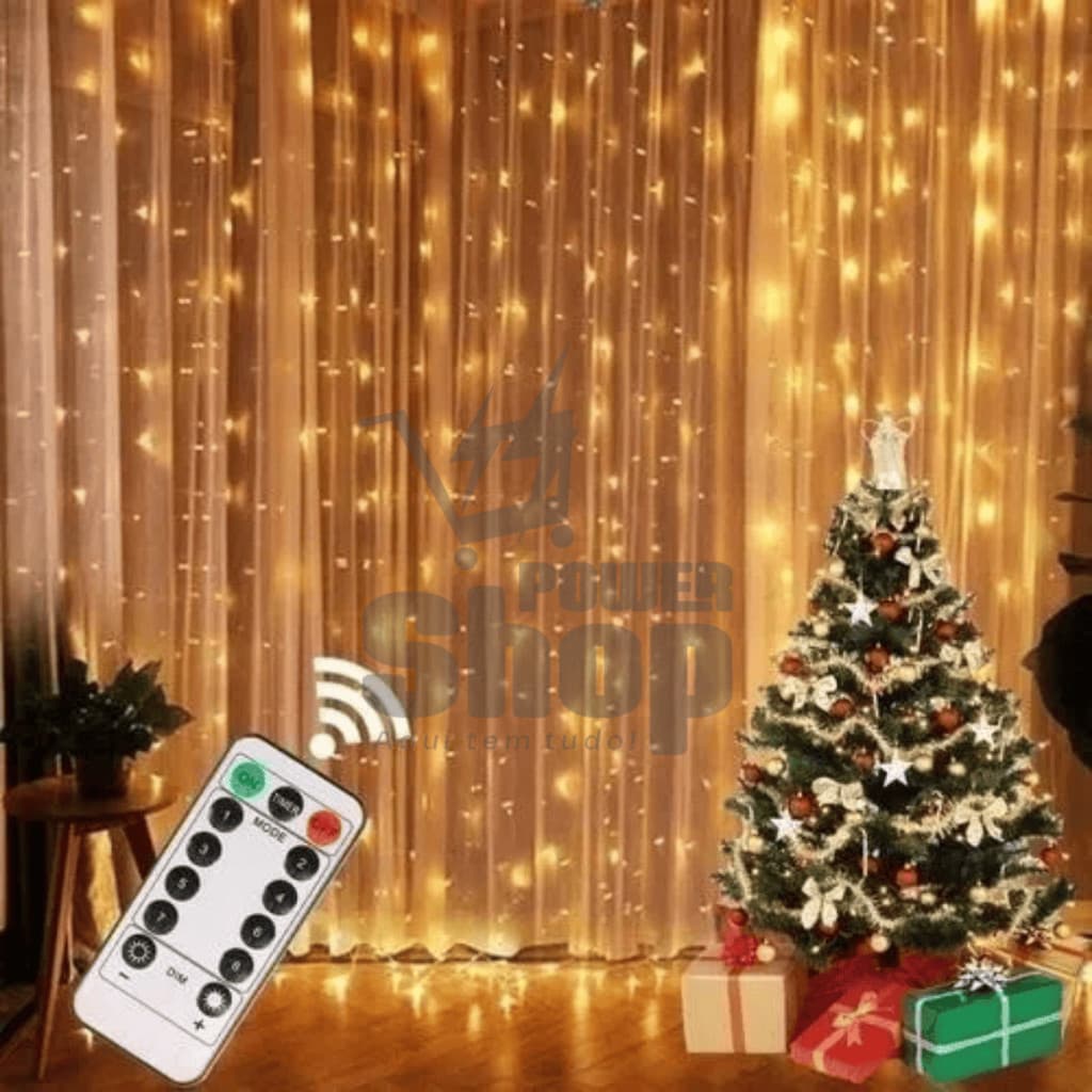 Cortina De led Fio De Fada 300 LED 3X3M 8 Modos Com Controle Para Decoração Quarto/Natal/Casamento