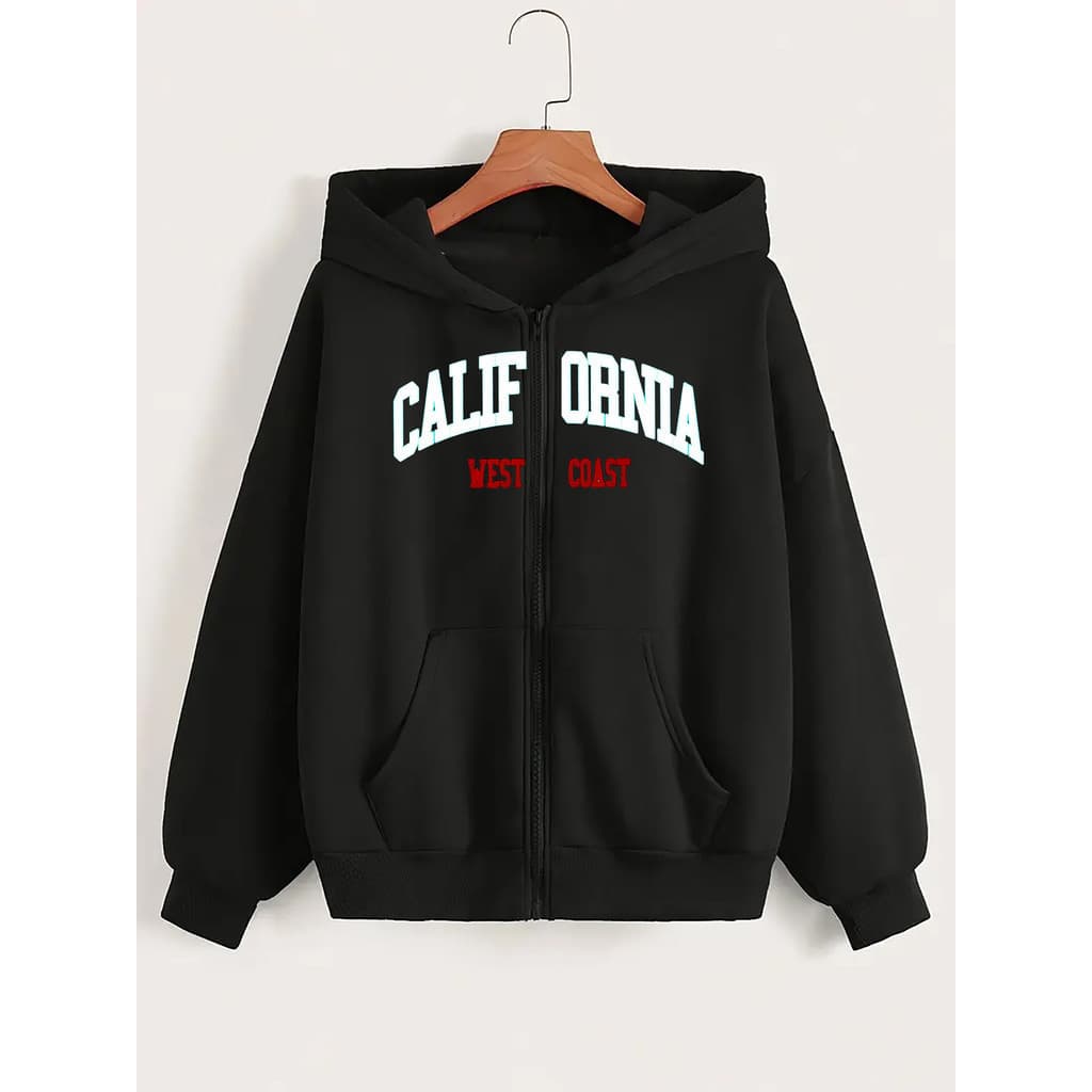 Moletom feminino e masculino casual e estampa de letras - ZIPER, bolso canguru