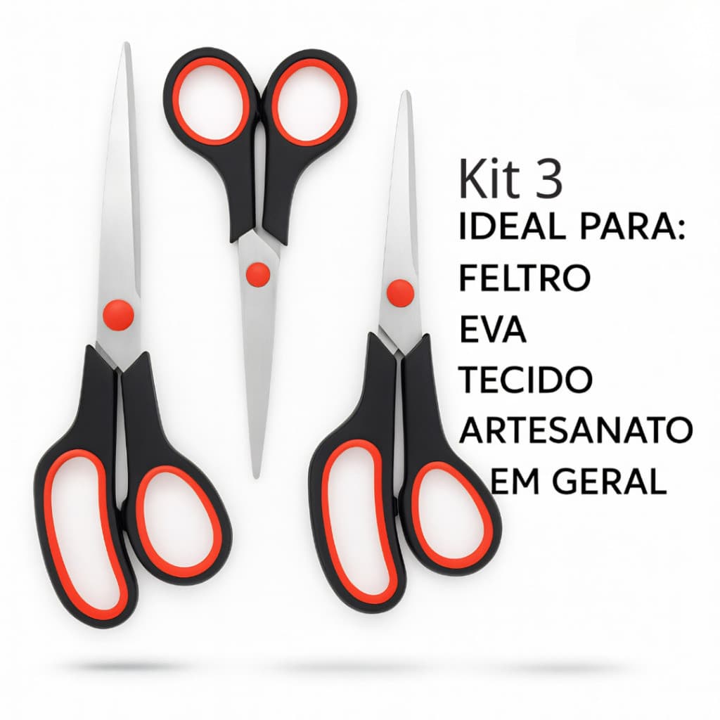 Kit 3 Tesouras  Profissional Aço Inox Costura e Artesanato