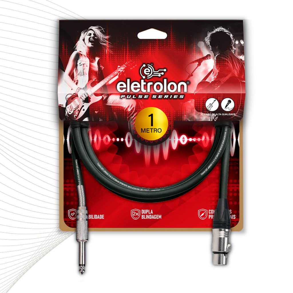 Cabo de Microfone P10 Mono Para XLR Femea Balanceado Caixa de Som Mesa Karaoke PULSE - Disponível em Vários Metros