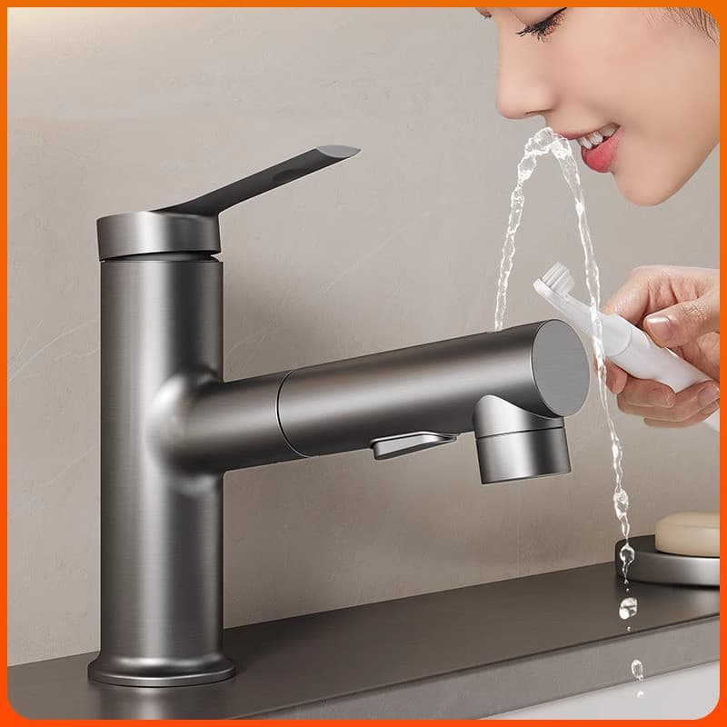 Pull-out toda a torneira de cobre lavatório bacia armário do banheiro dupla utilização quente e frio lavatório toalete
