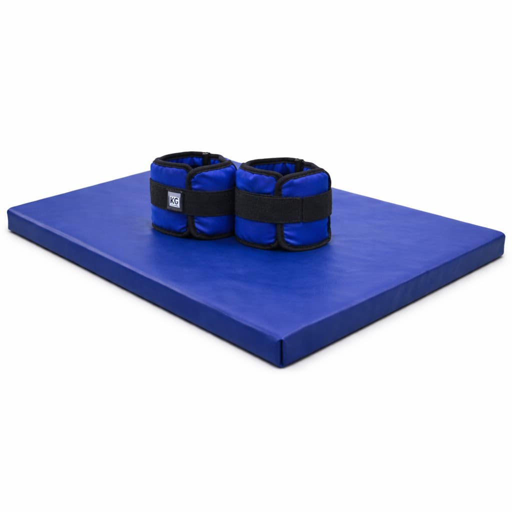 Desconto KIT Caneleira de Peso Azul Par de 500g + Colchonete Azul Treino/Academia/Musculação