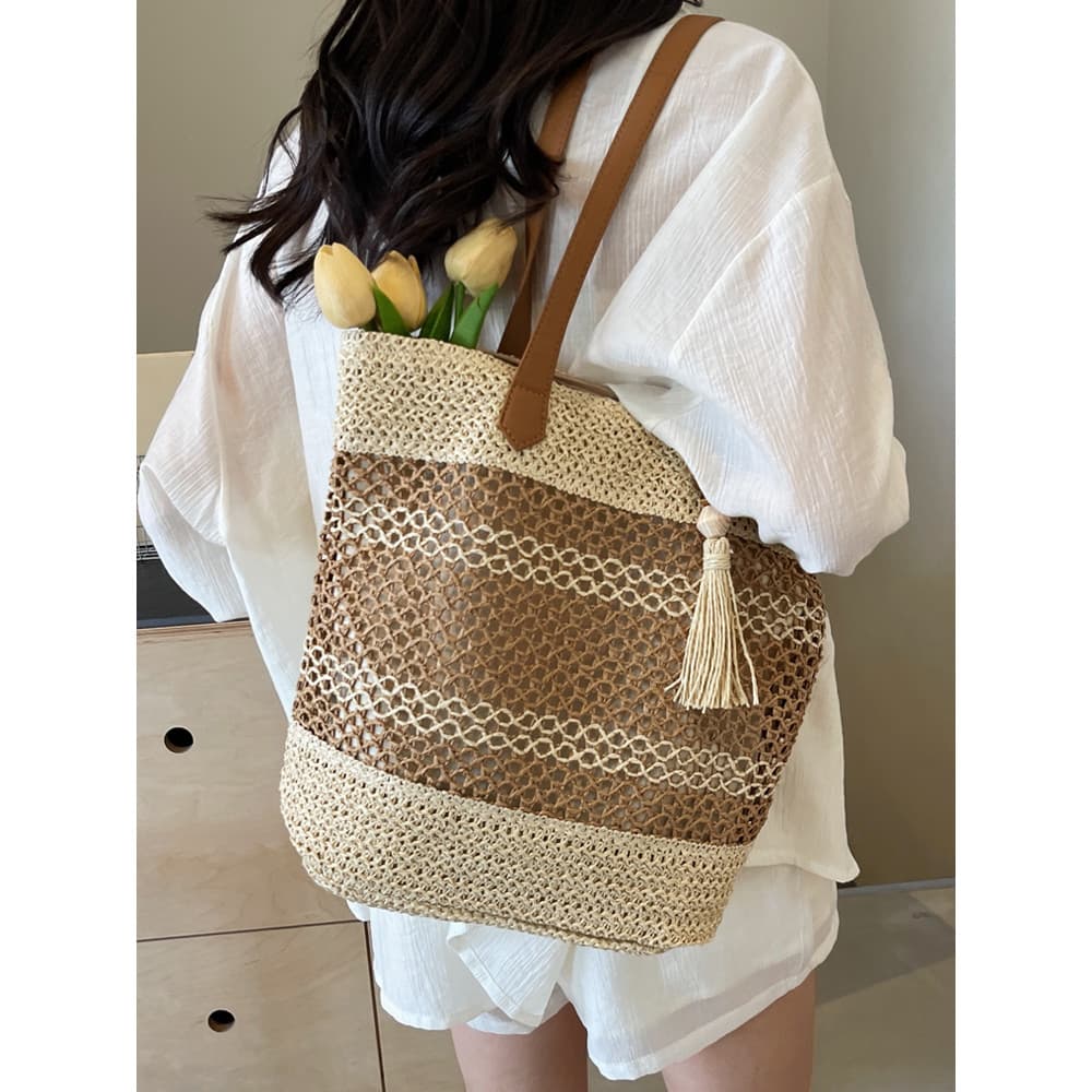 Bolsa de palha de grande capacidade feminina 2026 novo estilo praia férias praia saco Commuter sacola All-Match ombro te
