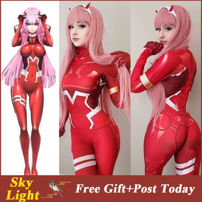 Fantasia de Cosplay Zero Two de Darling in the Franxx 02 Klaxosaur Princess 001 Zentai Macacão de Halloween para Adultos