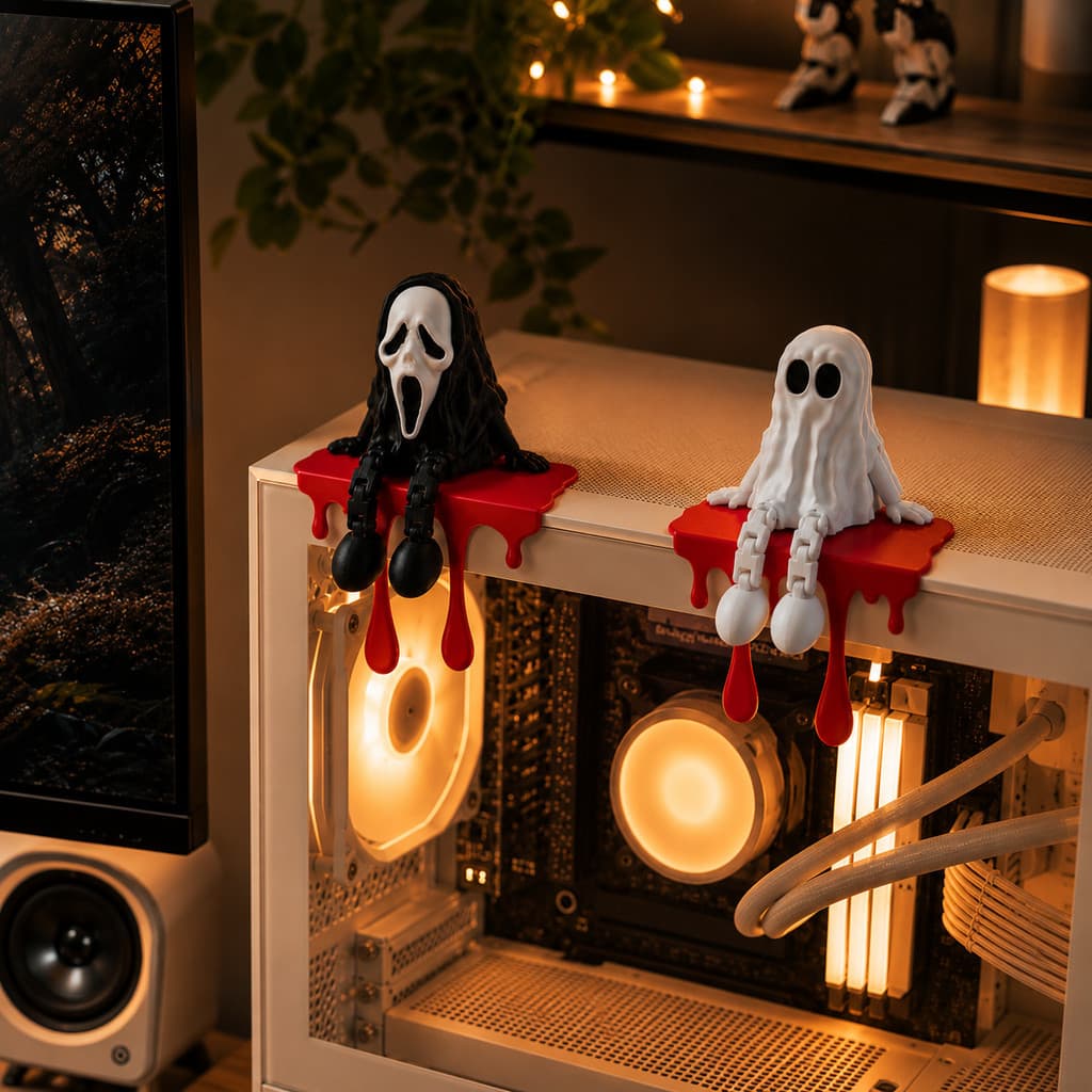 Kit 2 Fantasmas Articulados Decorativos Ghost Halloween Para PC Gamer Mesa Colecionável