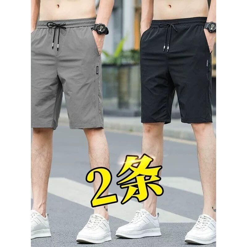 Verão estilo fino gelo seda Casual esportes Shorts masculino solto fino ajuste calças de perna reta masculino All-match