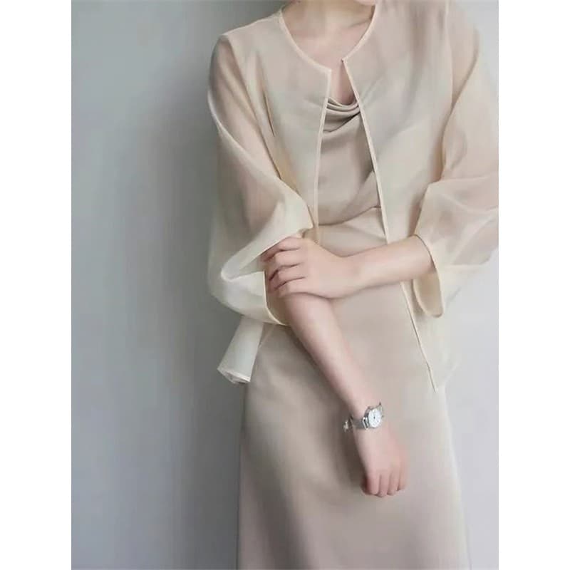 2026 novo estilo protetor solar Cardigan fino pequeno xale verão com saia estilingue blusa externa jaqueta Chiffon topo